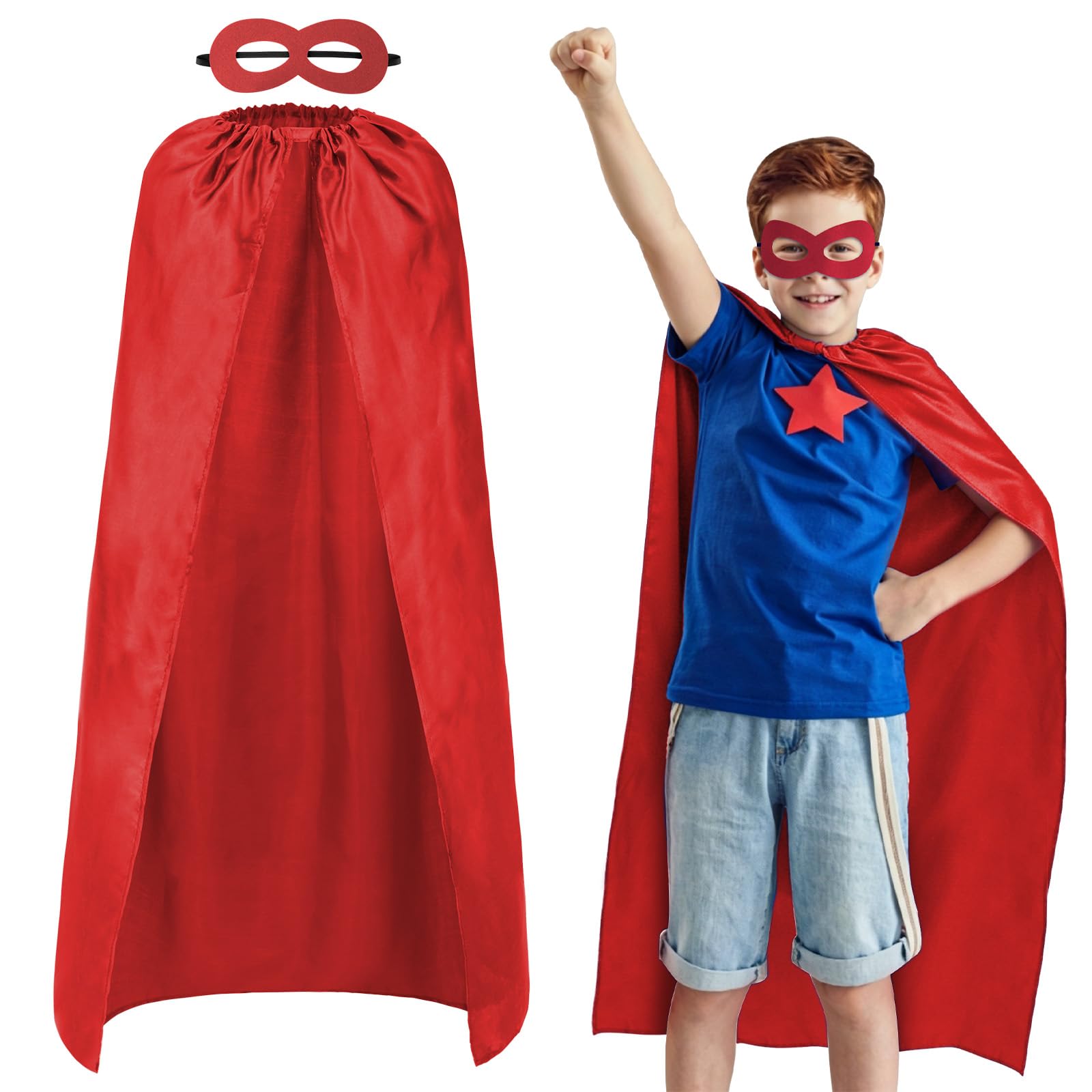 AUYAO Super-Heroes Costumes Heroes Capes Kit Child Capes Cloak Dress Up Set with Eye Mask 2Pcs Boys Girls Super-Heros Fancy Dress Costume Capes for Halloween Christmas World Book Day Party(Red)
