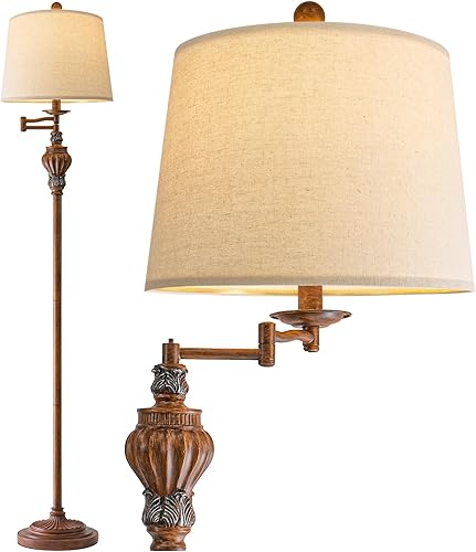 Miniatura 12 de Lámpara de pie vintage de 61 pulgadas con brazo oscilante ajustable de 350°, lámpara de pie para dormitorio, sala de estar, mesita de noche, mesita