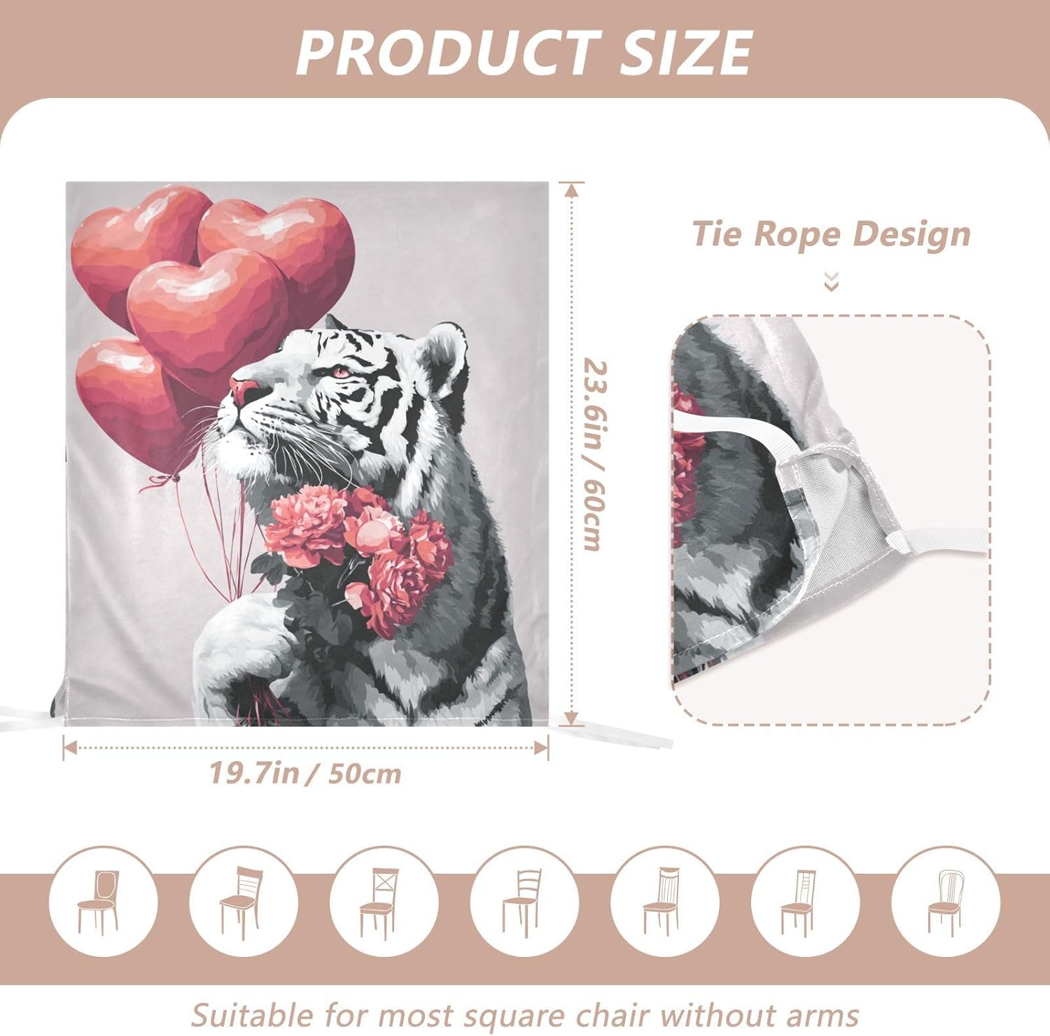 ALAZA Tiger Roses Hearts Chair Back Cover Set of 6, Washable Reusable Removable Chair Slipcovers Decorative Chair Cover for Home Kitchen Wedding Party