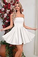 StarRovelex Short Strapless Satin Homecoming Prom Dress - Glitter V-Neck Cocktail Party Mini Dress for Women
