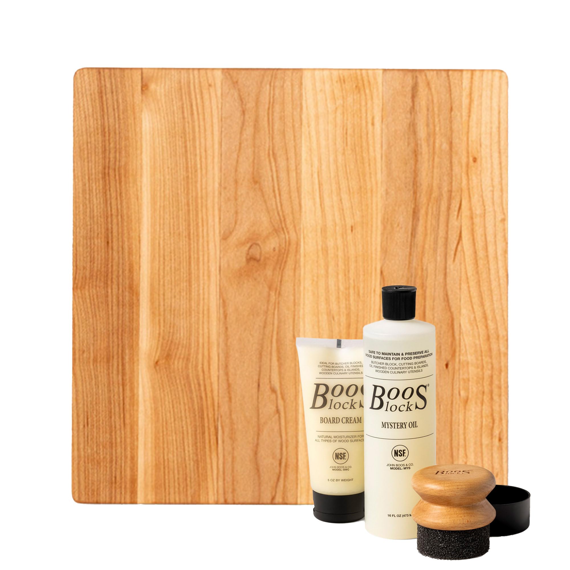 John Boos Maple Wood Cutting Board, 10" x 10" x 1" & 3 Piece Maintenance Set