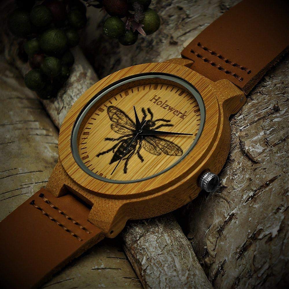 Holzwerk Germany Handgefertigte Designer Damen-Uhr Öko Natur Holz-Uhr Braun Gold Grün Lila Holz Armband-Uhr Analog Klassisch Quarz-Uhr