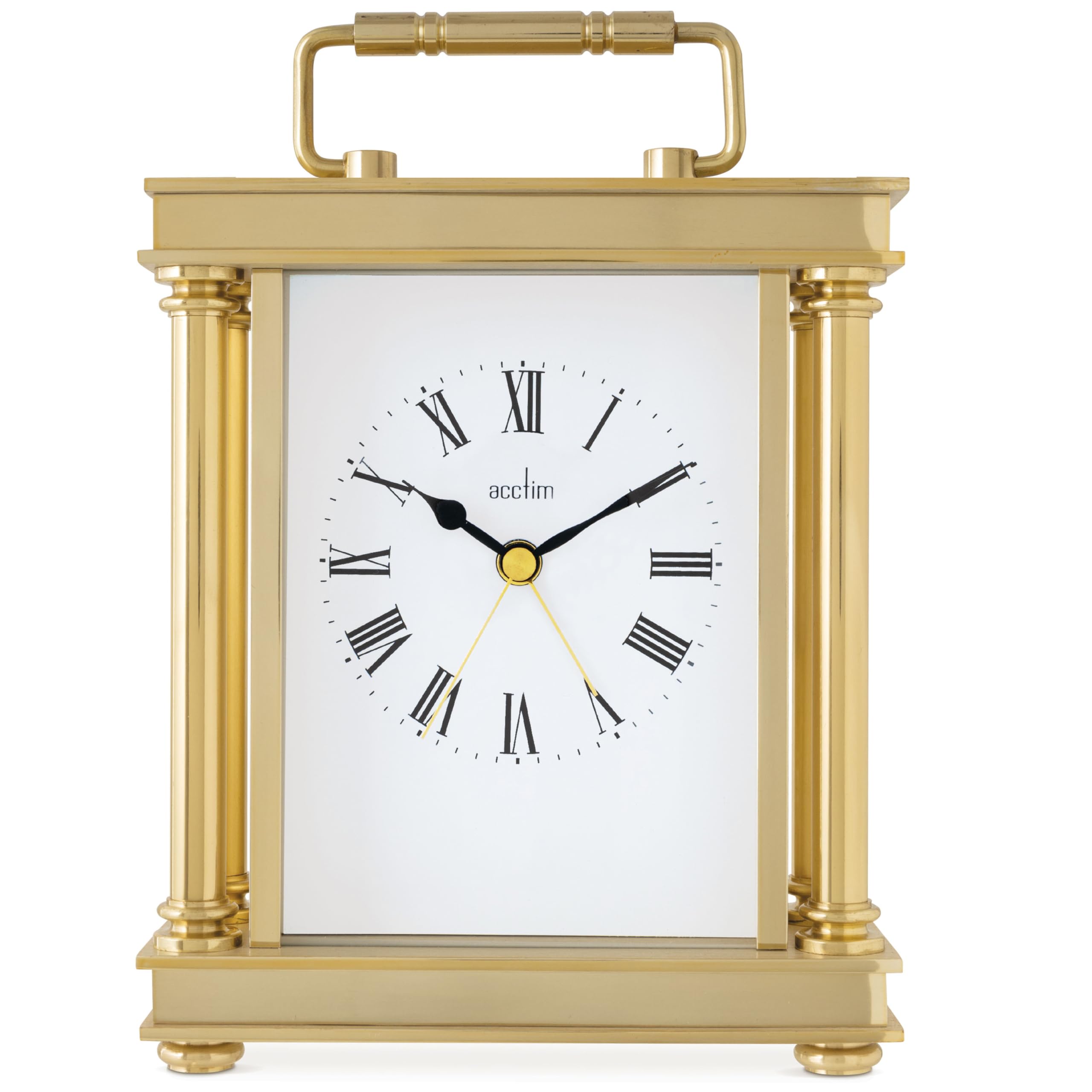 Acctim Gold Marlow Mantel Clock Quartz Metal & Glass Carriage Clock Energy Efficient Movement
