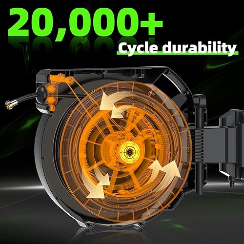 Miniatura 4 de Carrete de manguera de jardín retráctil de 58 pulgadas x 100 pies, carrete de manguera automático con boquilla de 7 patrones, bloqueo de cualquier