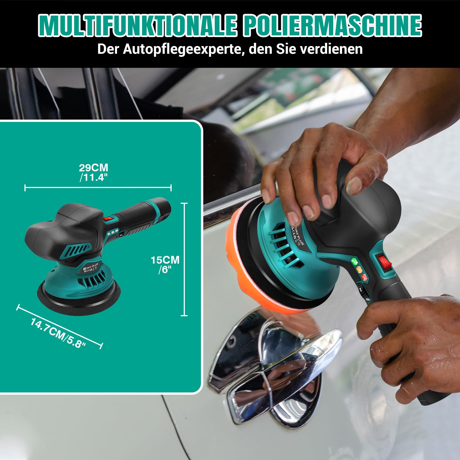 Akku Poliermaschine, Auto Poliermaschine Set 22pcs, Exzenter Poliermaschine mit 2pcs Batterie, Akku Wachsmaschine für Autodetailing, Autoreinigung und Polieren von Auto