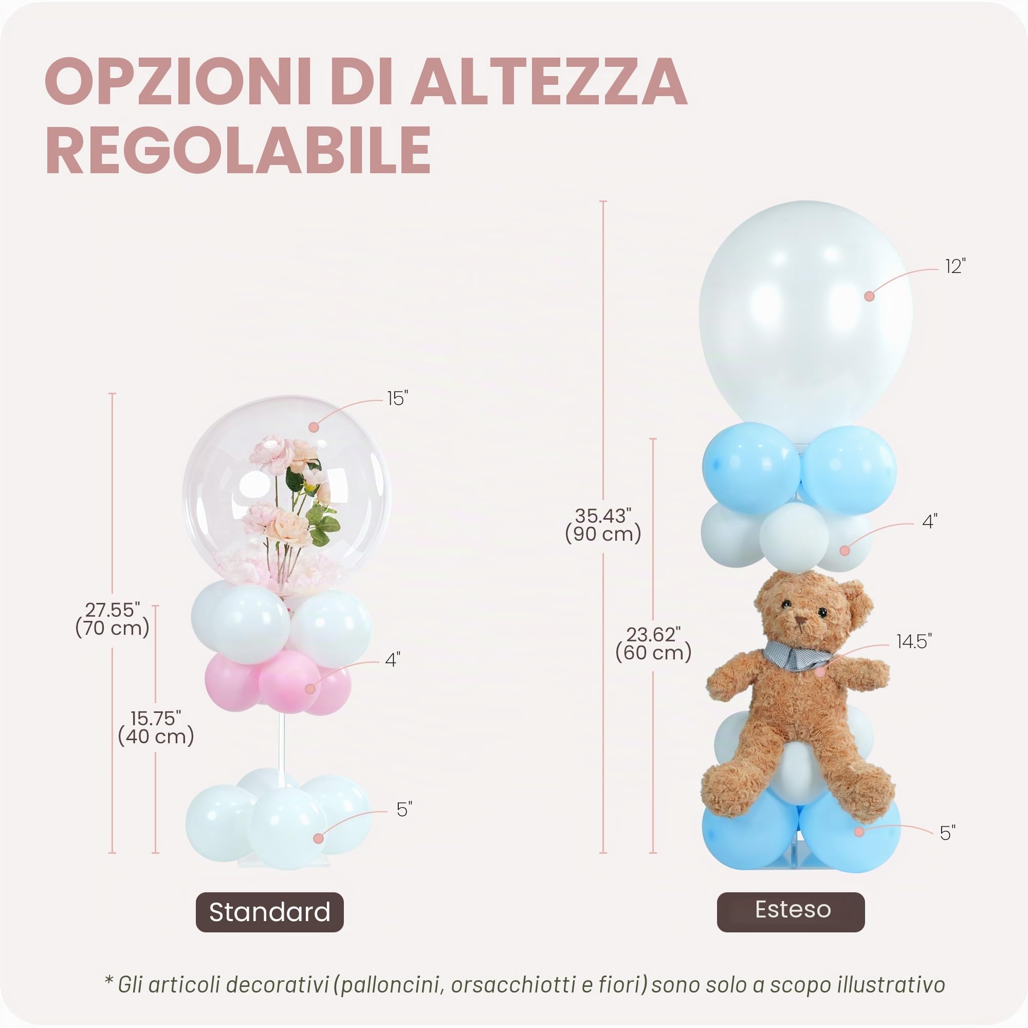 YALLOVE Supporto per Palloncini in Acrilico per Tavolo Altezza Regolabile 40cm 60cm Supporto per Bastoncini di Palloncini con Base per Decorazioni Tavolo Pavimento Matrimoni Compleanni Feste,10 Pezzi