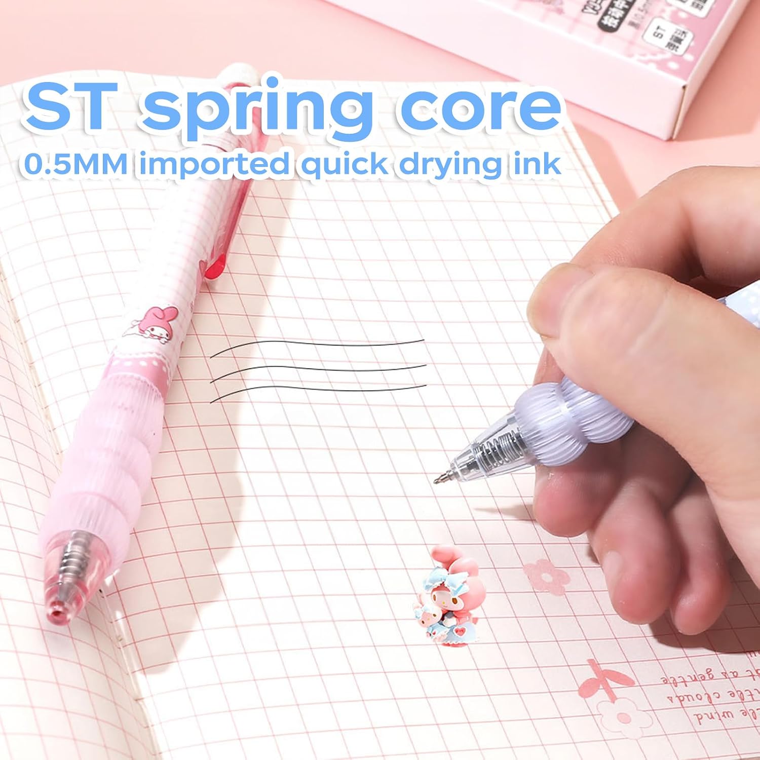 5 Pcs Cartoon Ballpoint Pens, Cute Gel Pens, Features a Spring-Loaded Nib Design With a Soft Silicone Protective Sleeve on the Grip Section. image 4
