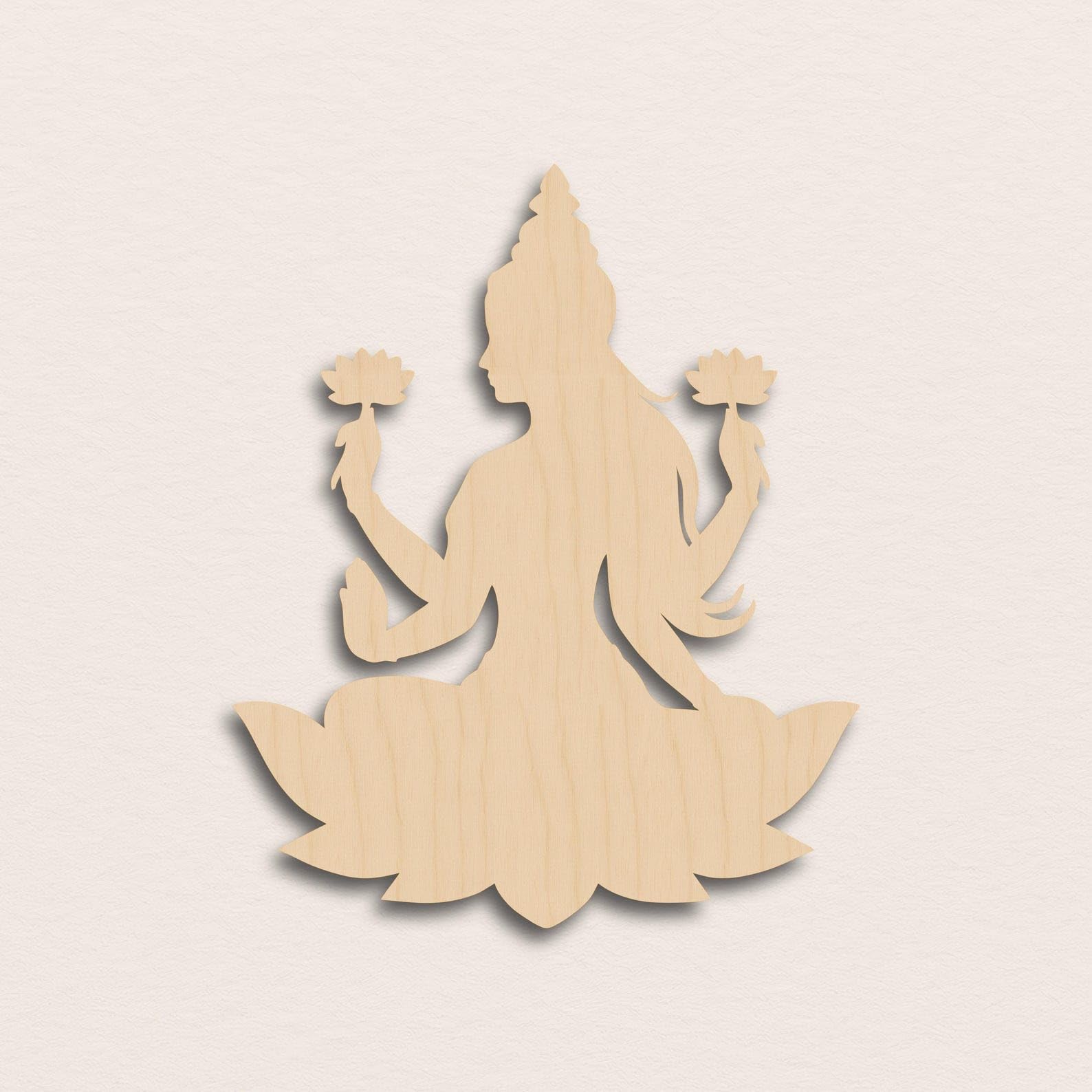 Goddess Lakshmi Wooden Blank Cutout for DIY Painting & Craft, Unfinished Wooden Cutout for Wall Decor, Pooja Decoration, Home Decor, Festival Art & Craft - 11 Inch, By Curious Button-image-1