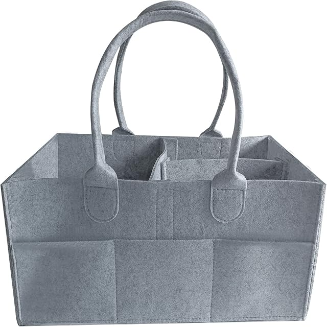 ANTUREBAY Baby Nappy Caddy Organiser Felt Bag - Storage Bag for Changing Table and Car, Nursery Essentials, Storage Container, Gifts for Baby Shower, Large (Grey)