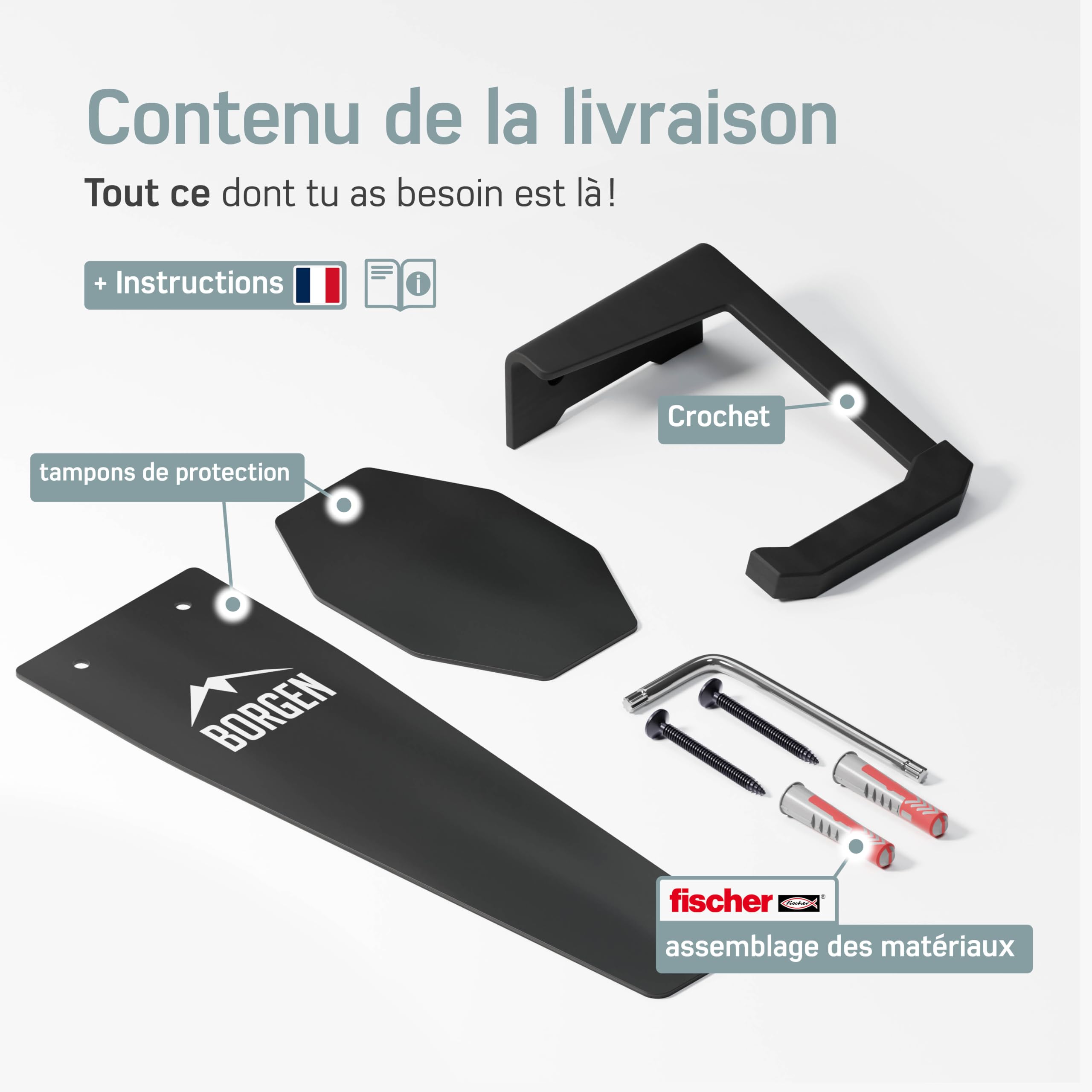 Support Mural pour vélos Borgen | Montage Vertical pour vélos électriques, VTT, vélo de Course en Noir Mat | Suspension de vélo pour Appartement et Garage avec Coussinets