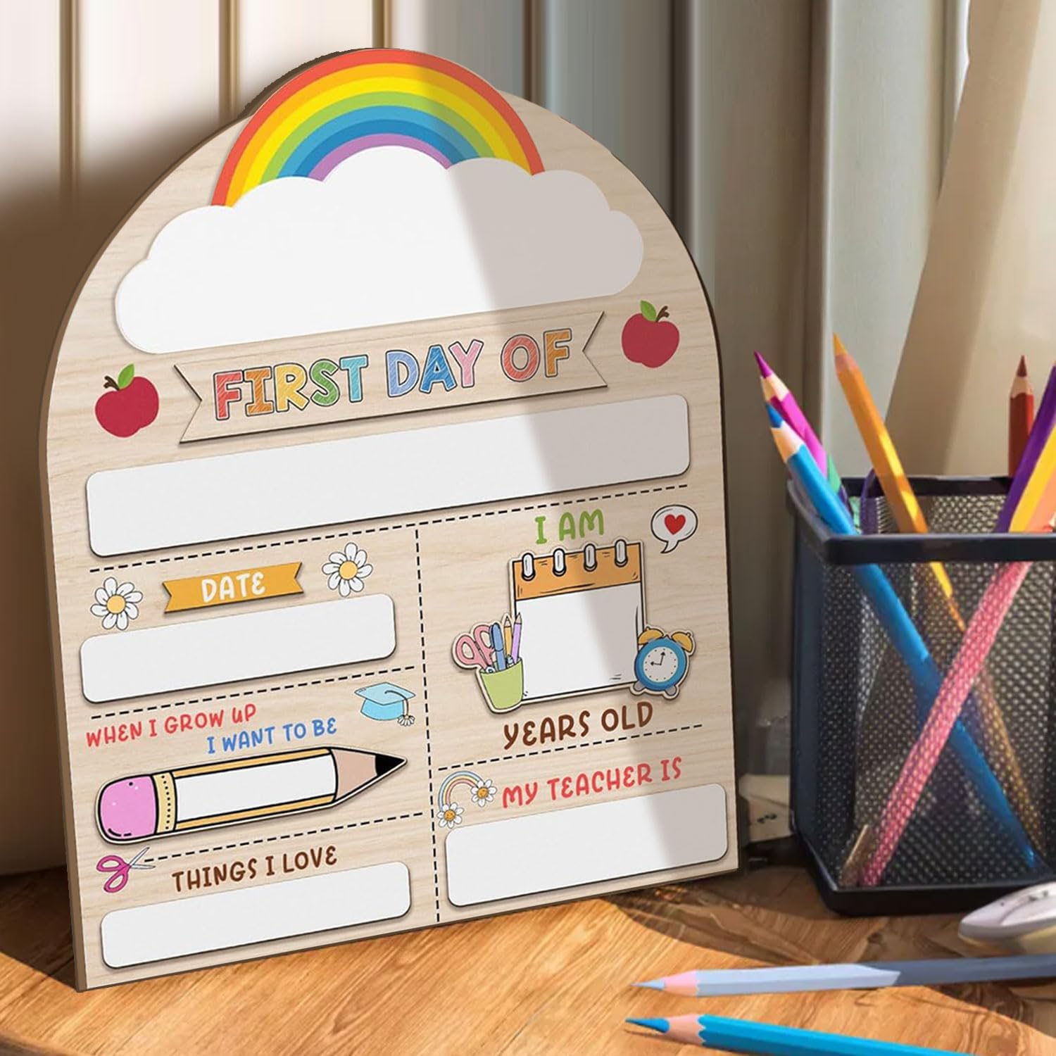 12"x10" Back to School Sign, My First Day of School Board for Kids – Wooden Preschool Kindergarten Photo Prop – Reusable Rustic Classroom Decor for Teacher Student Gift