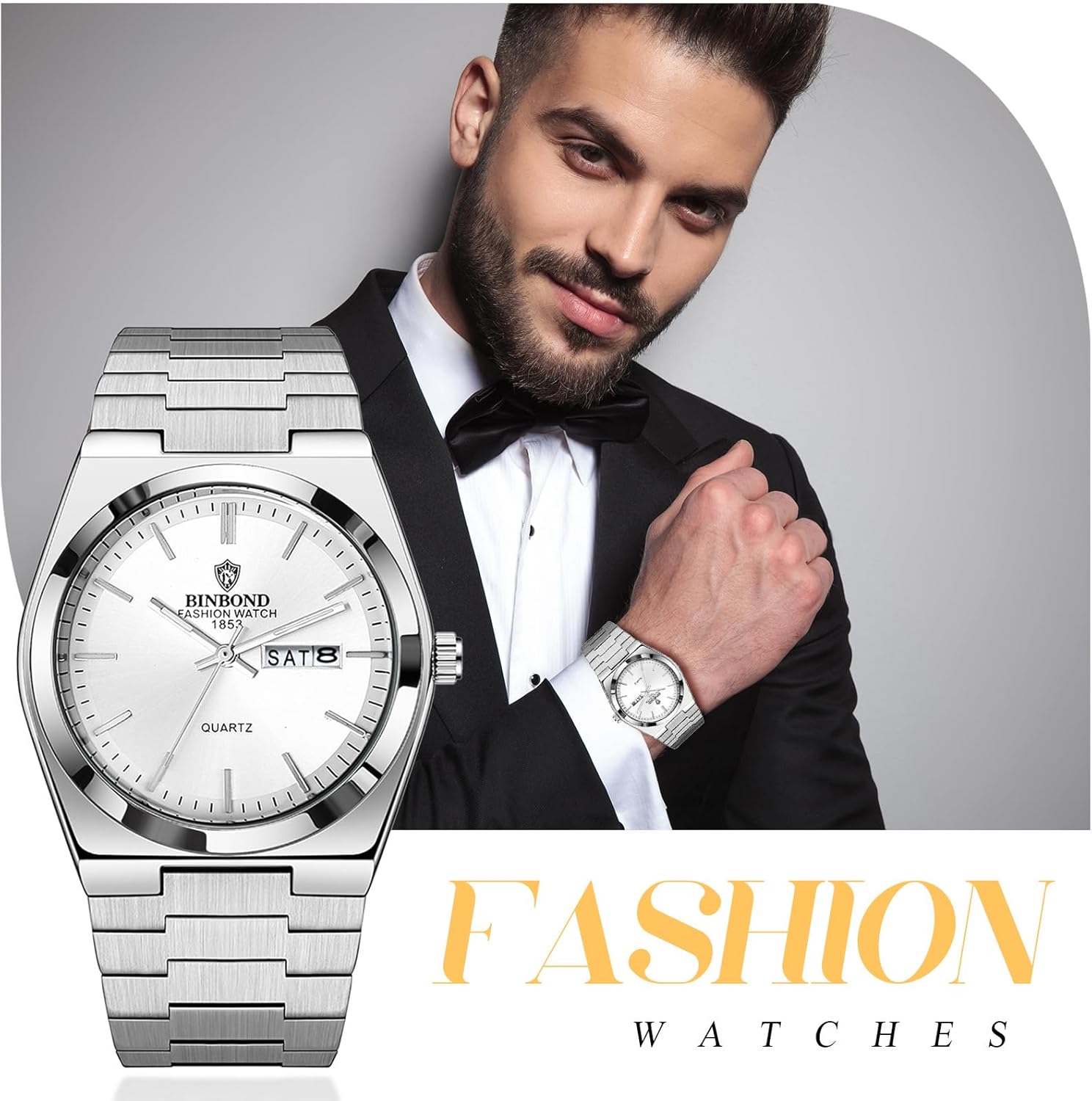 Avaner Men's Stainless Steel Watches: Classic Analog Quartz Wrist Watch Gold Silver Band with Date and Week
