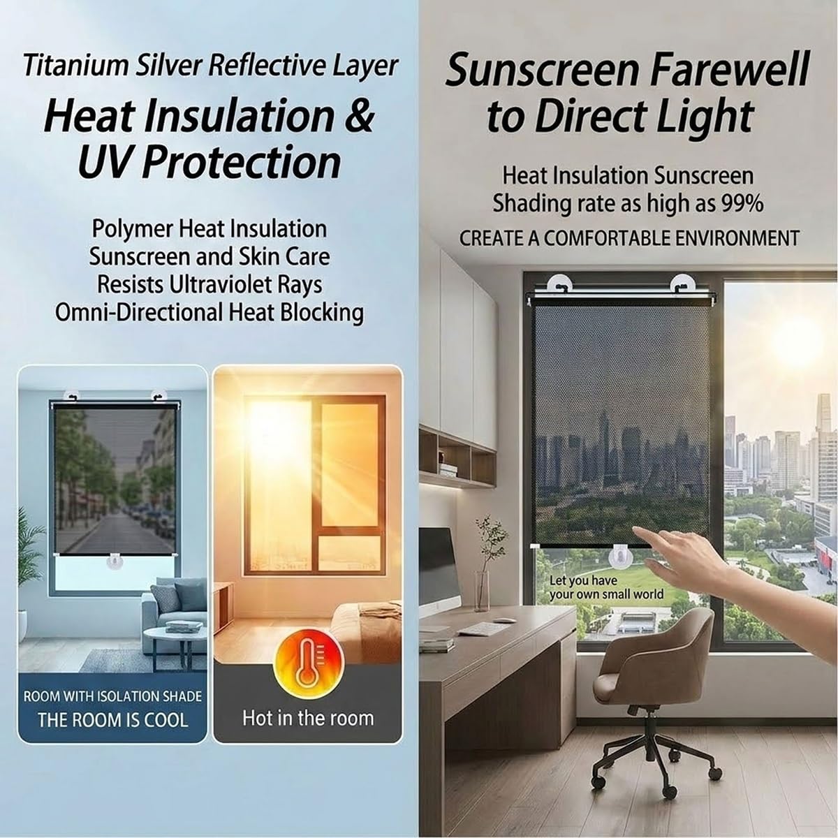 Tende Oscuranti a Rullo con Ventose, Tende Avvolgibili Retrattile Protezione Solare, Persiane Oscurante Temporanea, Tendine Parasole Termico Isolante Anti-UV per Porte e Finestrini, Privacy Opaca