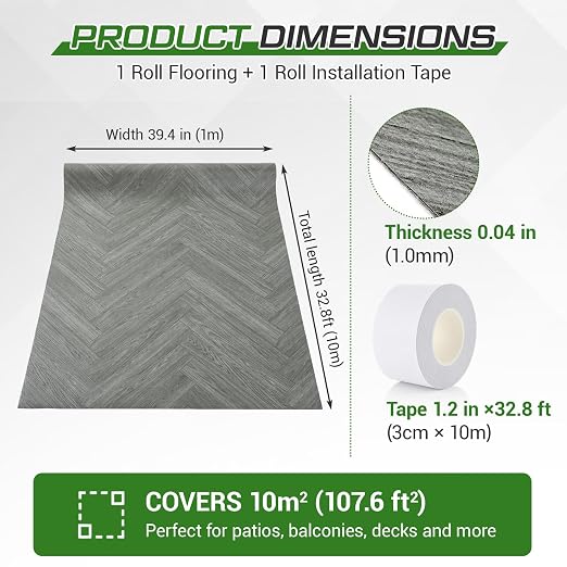 Rollo de piso vinílico gris efecto madera 3.28' x 32.8' miniatura 2