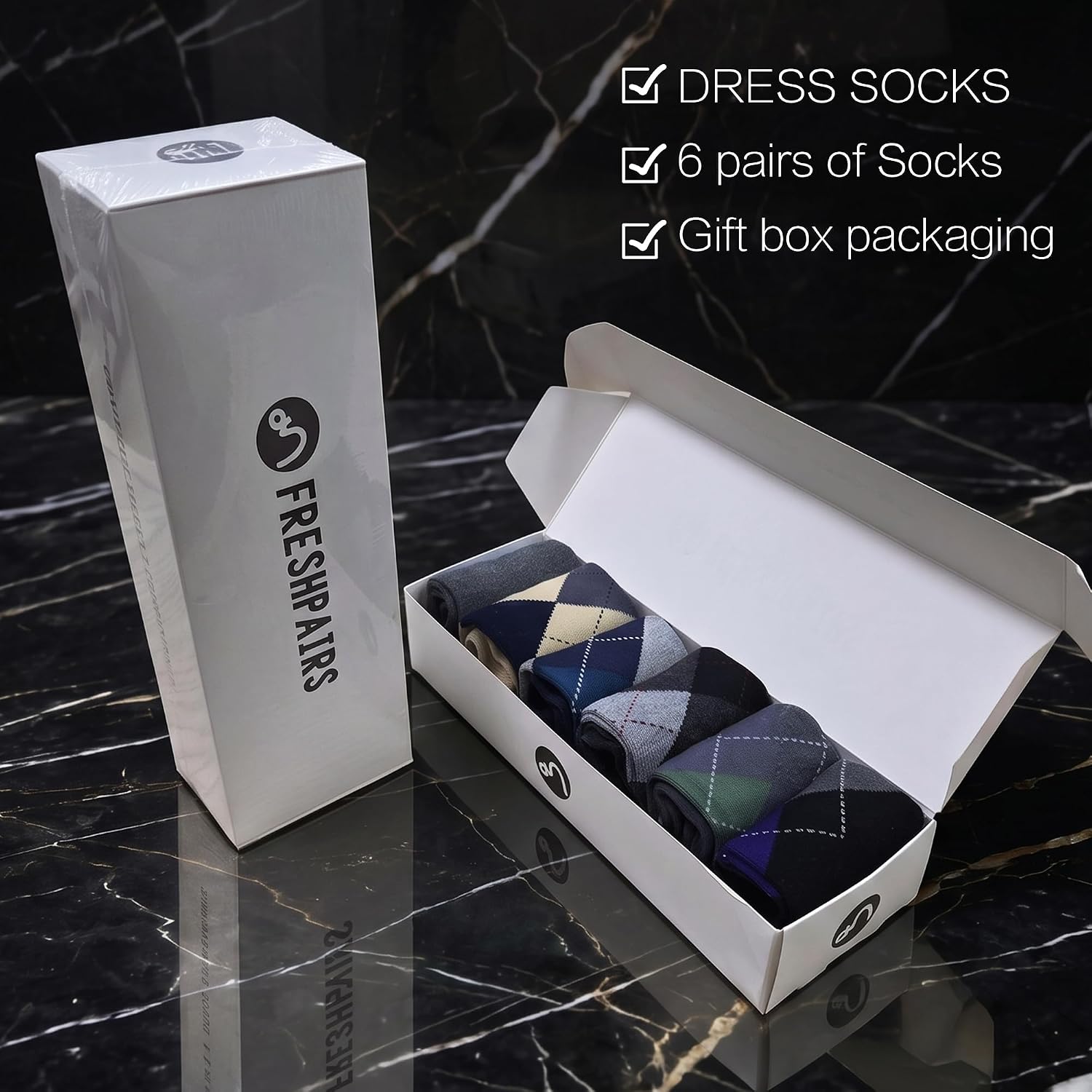 Men Argyle Crew Dress Socks, Mid Calf Business Wedding Socks, 6 Pairs Multi Color