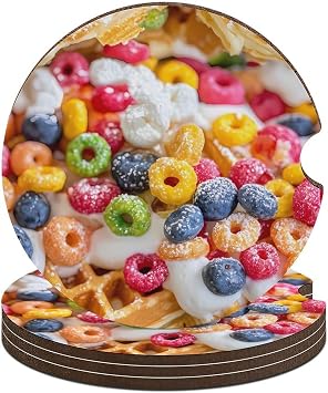 Fruit Loop Waffles1 Funny Car Coaster Absorbent Wood Coasters Anti Slip Cup Holder for Travel Home Decor