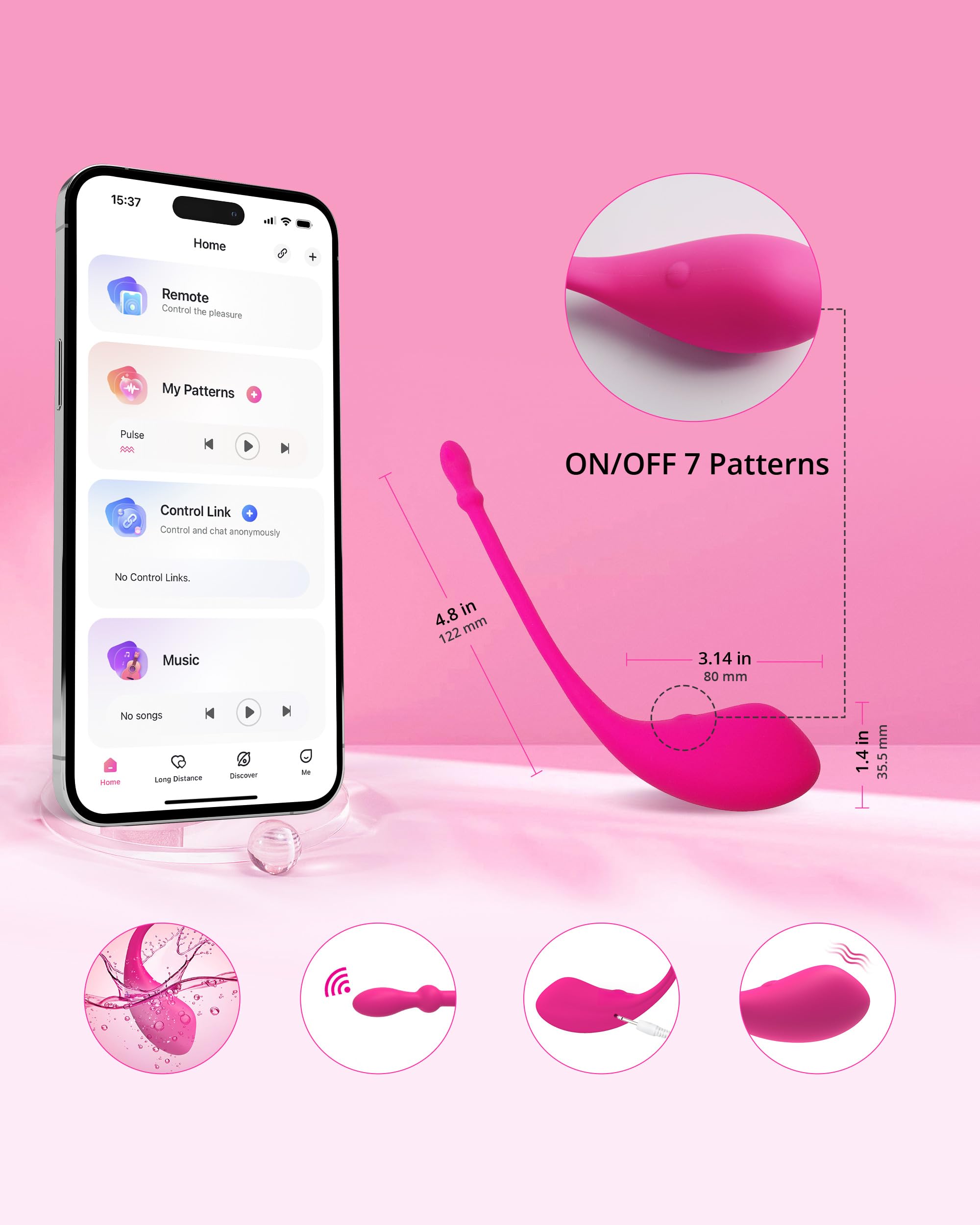 LOVENSE Lush Vibrador con Control Remoto Bluetooth App, Vibrador a Distancia para Mujeres, Patrones de Vibración Personalizados Ilimitados