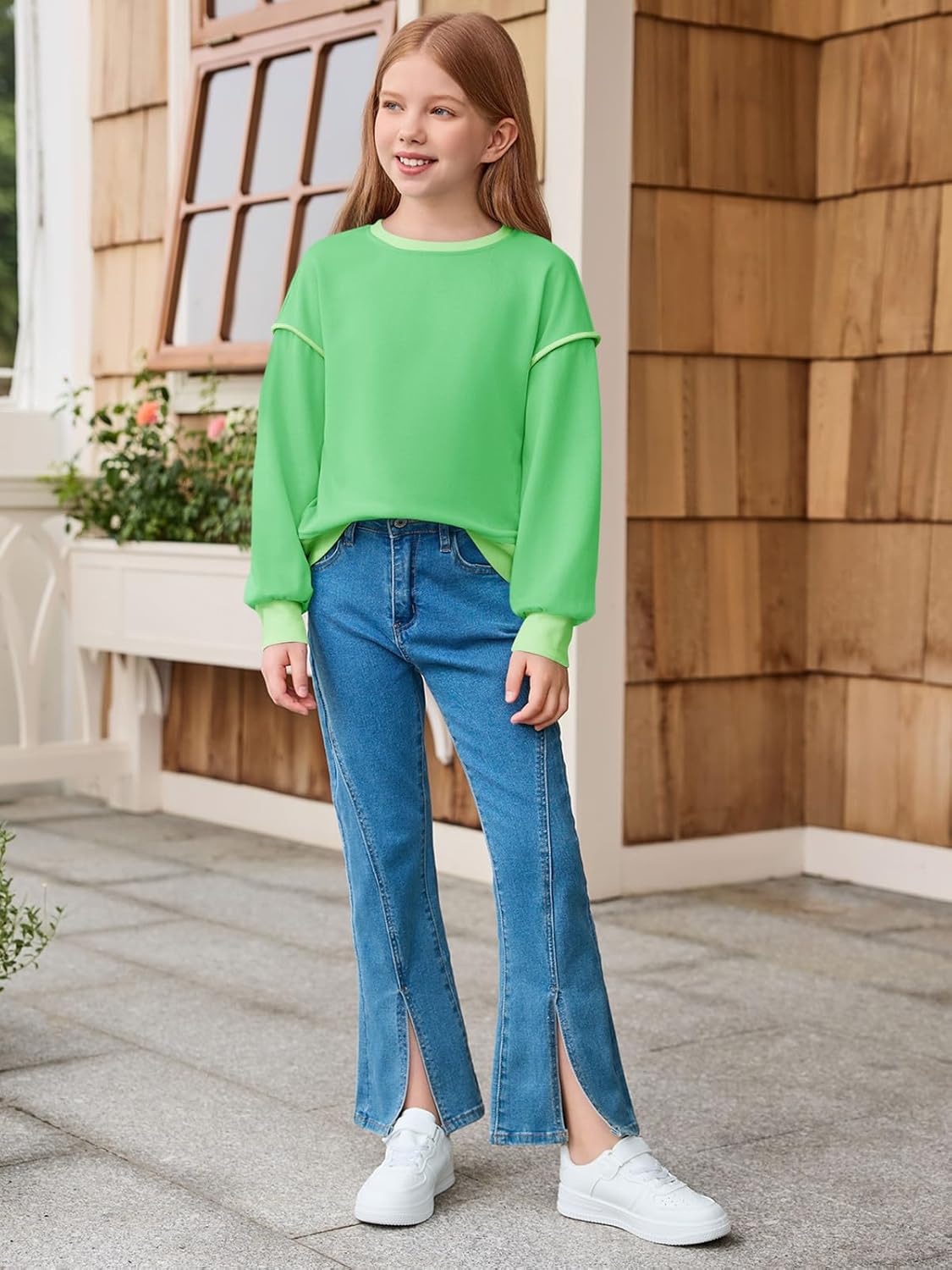 Haloumoning Girls Casual Crewneck Sweatshirts Long Sleeve Color Block Loose Fit Fall Cute Pullover Tops 5-14 Years - Image 5