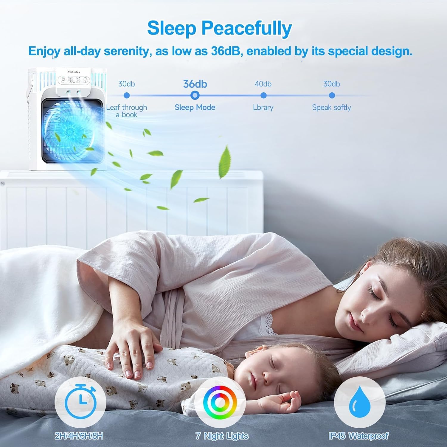 Portable Air Conditioners, 4 in 1 1200ML Personal Air Conditioner, Evaporative Air Cooler Fan with Remote, 7 RGB Light Modes, 3 Speeds & 2-8H Timer for Bedroom,Car,Nightstand, Office, Dorm, RV
