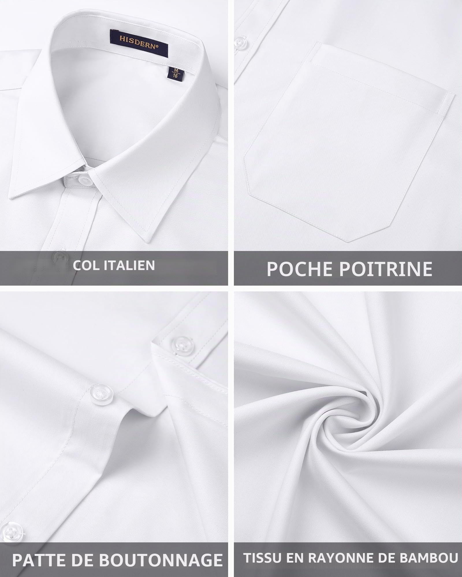 HISDERN Chemise Homme Manches Courtes Été Leger Chemises Habillée en Fibre de Bambou Homme sans Repassage Chemisette Boutonnée Décontractée Coupe Régulière avec Poche