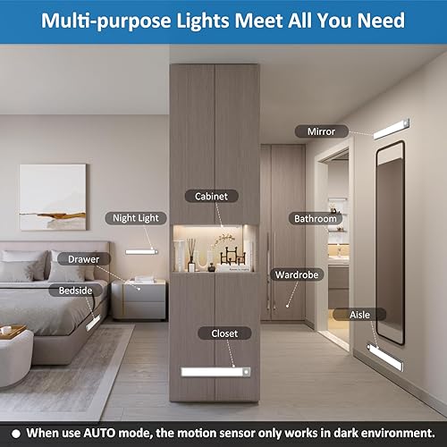 Miniatura 6 de 51 luces LED con sensor de movimiento para debajo del gabinete, luz magnética recargable debajo del armario, barra de luz nocturna inalámbrica