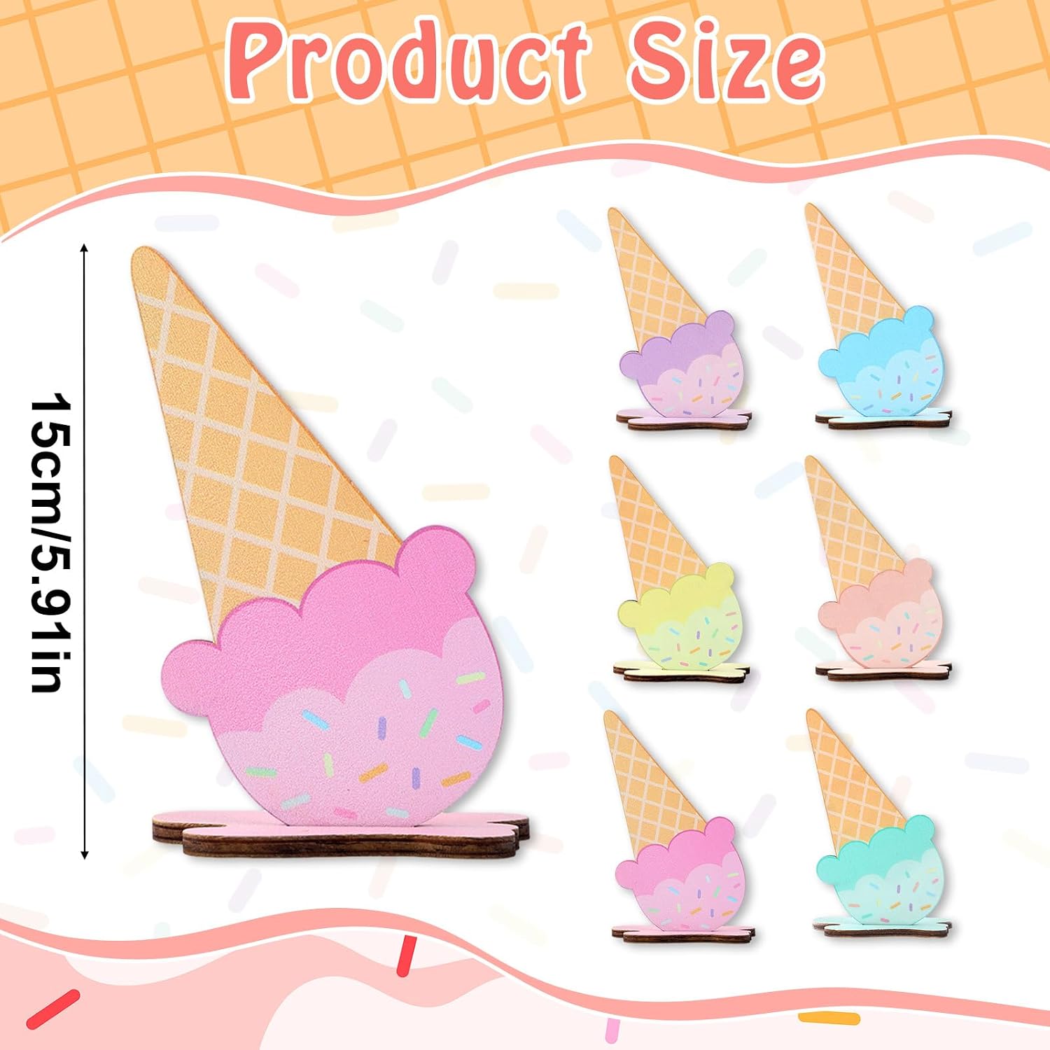 6 Pcs Ice Cream Table Wooden Decorations Colorful Wooden Ice Cream Sign Centerpiece Summer Themed Home Bar Party Tiered Tray Decor for Sweet Baby Bridal Shower Wedding Graduation Birthday Supplies image 2