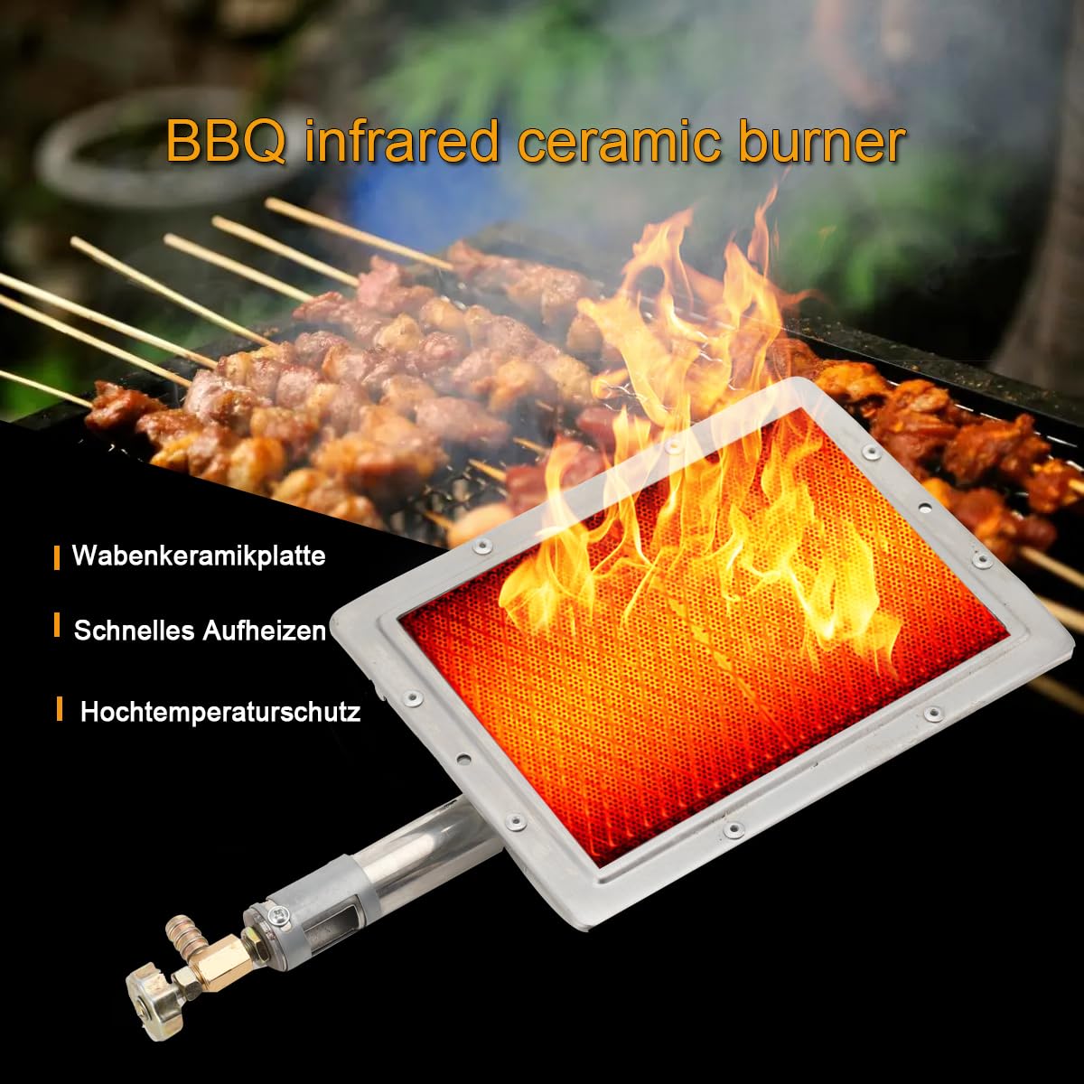 Brûleur latéral infrarouge pour barbecue - Brûleur à gaz infrarouge - Brûleur à gaz - Élément chauffant - Chauffage en céramique - 22 x 17 cm - Rectangulaire