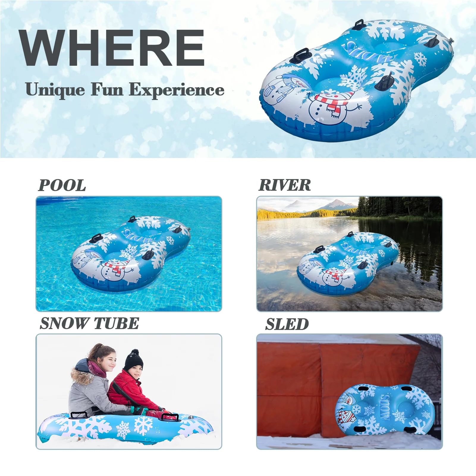 Tube à Neige, Luge Gonflable résistant à 2 Places - Tubes de Neige d'extérieur, pour Adolescents Adultes et