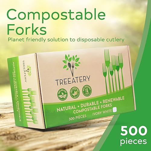 Miniatura 2 de Tenedores compostables, utensilios compostables a base de plantas, cubiertos desechables certificados por BPI, tenedores compostables paquete a