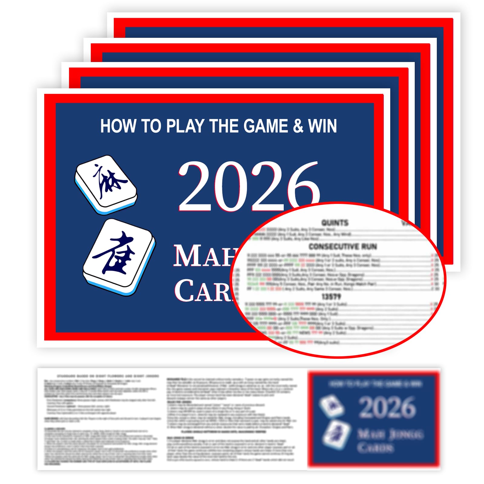 Pixibond Mahjong Cards 2026, 4 PCS Mah Jongg Cards Large Print, Easy to Read Mah Jong Rule Guide Mahjong Accessories and Gifts for Women Man Mahjong Beginners - 1