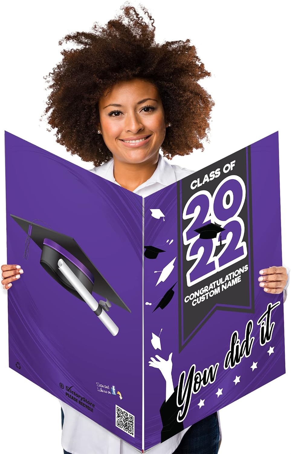 VictoryStore Jumbo 3 Foot Graduation Card, Custom Year, Name, Inside Text and Inside Photo, 2 feet x 3 feet Card, Ships In Jumbo Envelope (Purple)