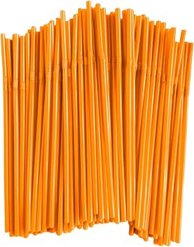 200-Pack Solid Colors Flexible Drinking Straws, Plastic Disposable Bendy Straws - 8.26" x 0.19" orange