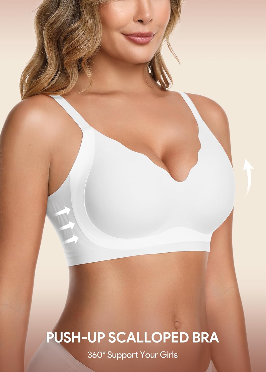 HBselect Jelly Bras for Women No Underwire 3PCS Comfort Wireless Push Up Bras Seamless Scalloped Lift Everyday Bralettes thumbnail
