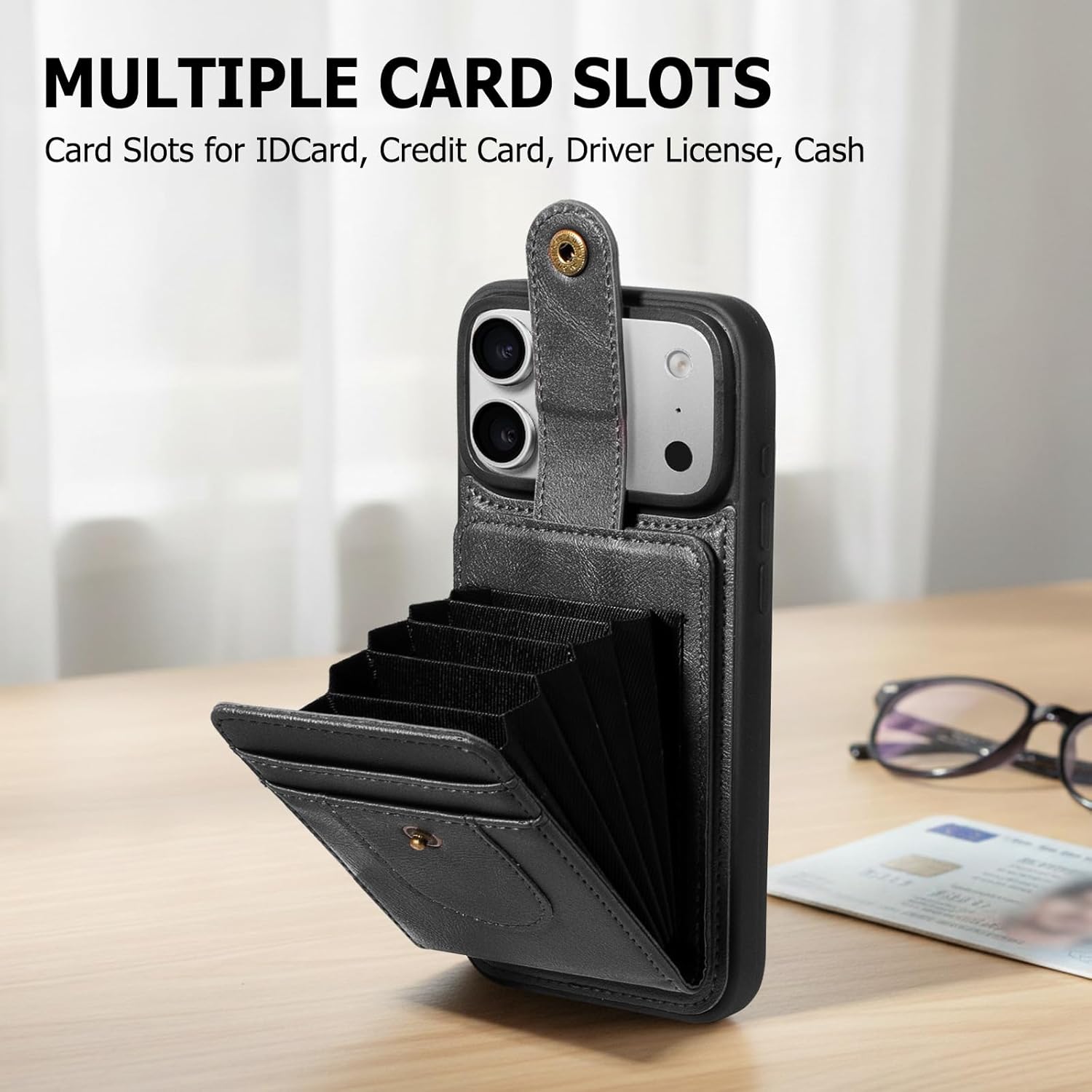 Compatible with Magsafe 3 in 1 Detachable iPhone 17 Pro Max Wallet Case with Card Holder, PU Leather Handbag Phone Purse with Zipper, RFID Blocking Strap Lanyard Kickstand Magnetic Phone Cover