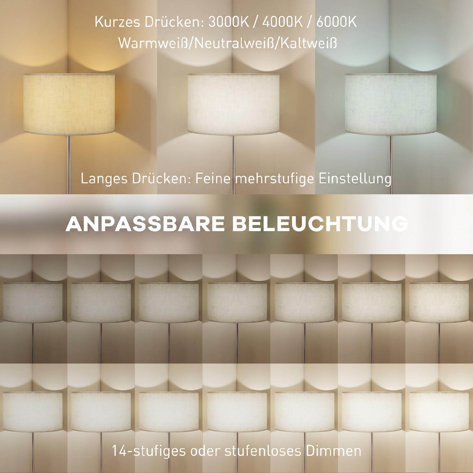 HOMCOM Stehlampe Dimmbar mit Leinenschirm E27 Höhenverstellbar Beige | Szenenmodis, Stehleuchte mit Timer, 3 Farbtemperaturen, Fußschalter, 2,4G Fernbedienung, Standleuchte für Schlafzimmer