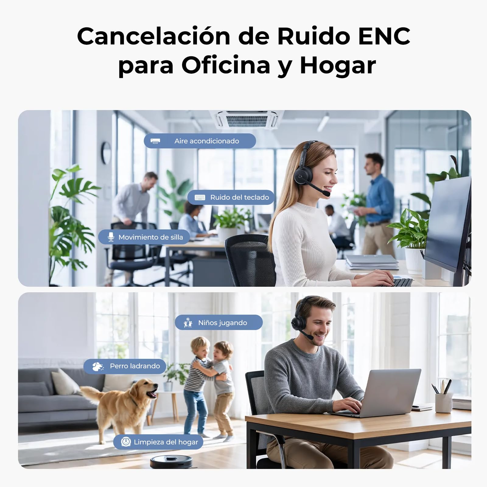 Nuroum HP31D 2026 Auriculares Bluetooth con Estación de Carga, Auriculares Inalambricos PC, Cancelación de Ruido ENC, Dongle USB/Bluetooth 5.4, 45H Tiempo de Trabajo para Teams/Oficina/Call Center