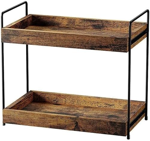 Organizador de mostrador de baño de 2 niveles, estante de almacenamiento de madera para baño, estante de especias para encimera de cocina, bandeja