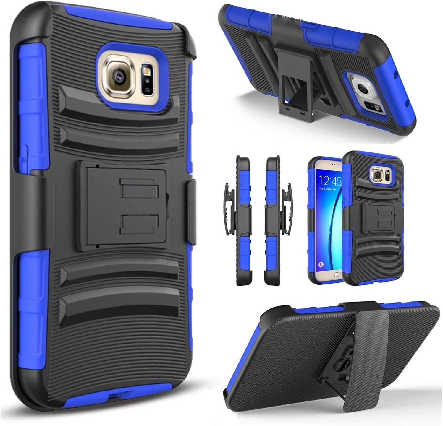 Galaxy S7 Case, [NOT FIT S7 Edge] Combo Rugged Phone Cover with Built-in Kickstand and Holster Locking Belt Clip and Circlemall for Samsung Galaxy S7 (Blue)