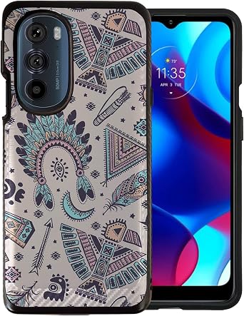 CasesOnDeck Fitted Case Compatible with [Motorola Edge+ Plus 2022 / Edge Plus Case] [Brushed Armor] Black Dual Layer Case with Design Blue Tribal