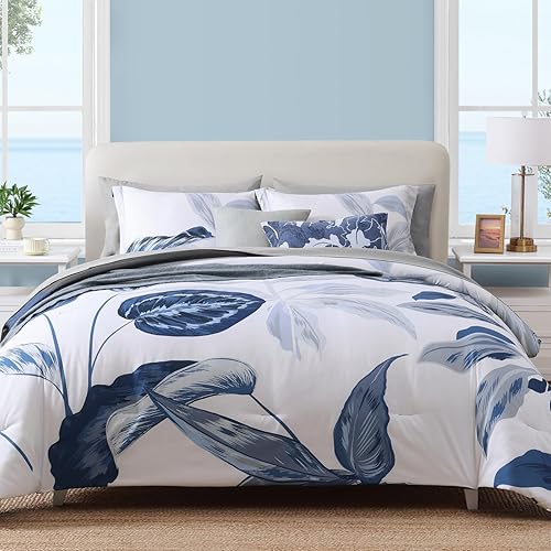 WRENSONGE Juego de edredón tamaño Queen, juego de edredón floral azul de 7 piezas con sábanas para cama tamaño Queen, juego de ropa de cama Queen