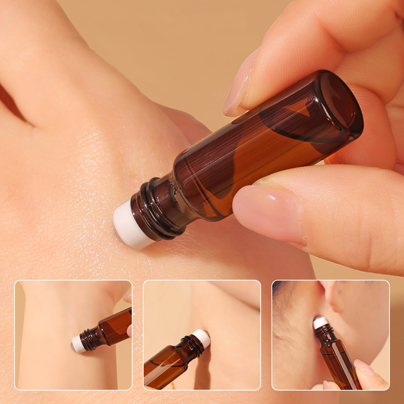 4 sztuki pustych butelek na olejki eteryczne, 5 ml, puste szklane butelki z rolką ze stali nierdzewnej, zwijane butelki szklane na olejki eteryczne, butelki na olejki, perfumy, kosmetyki