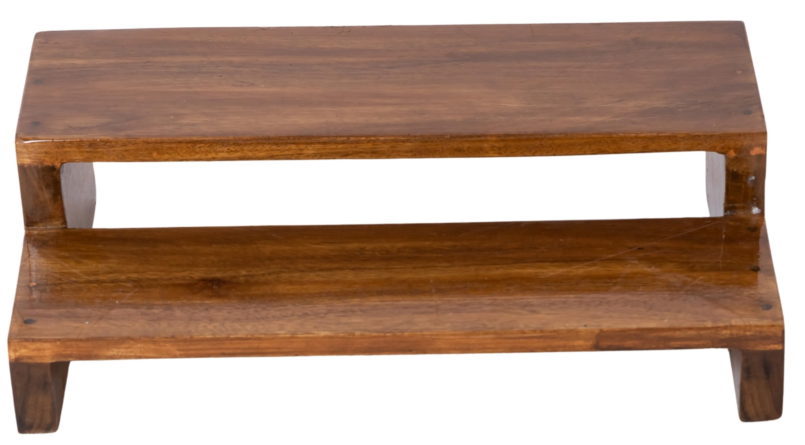 Pooja Chowki 2 Step Pata Chowki Decorative bajot for Sitting Pooja Temple Stool for Mandir | Handcrafted Traditional Indian Low Chaurang for Puja, Altar, Diya Stand