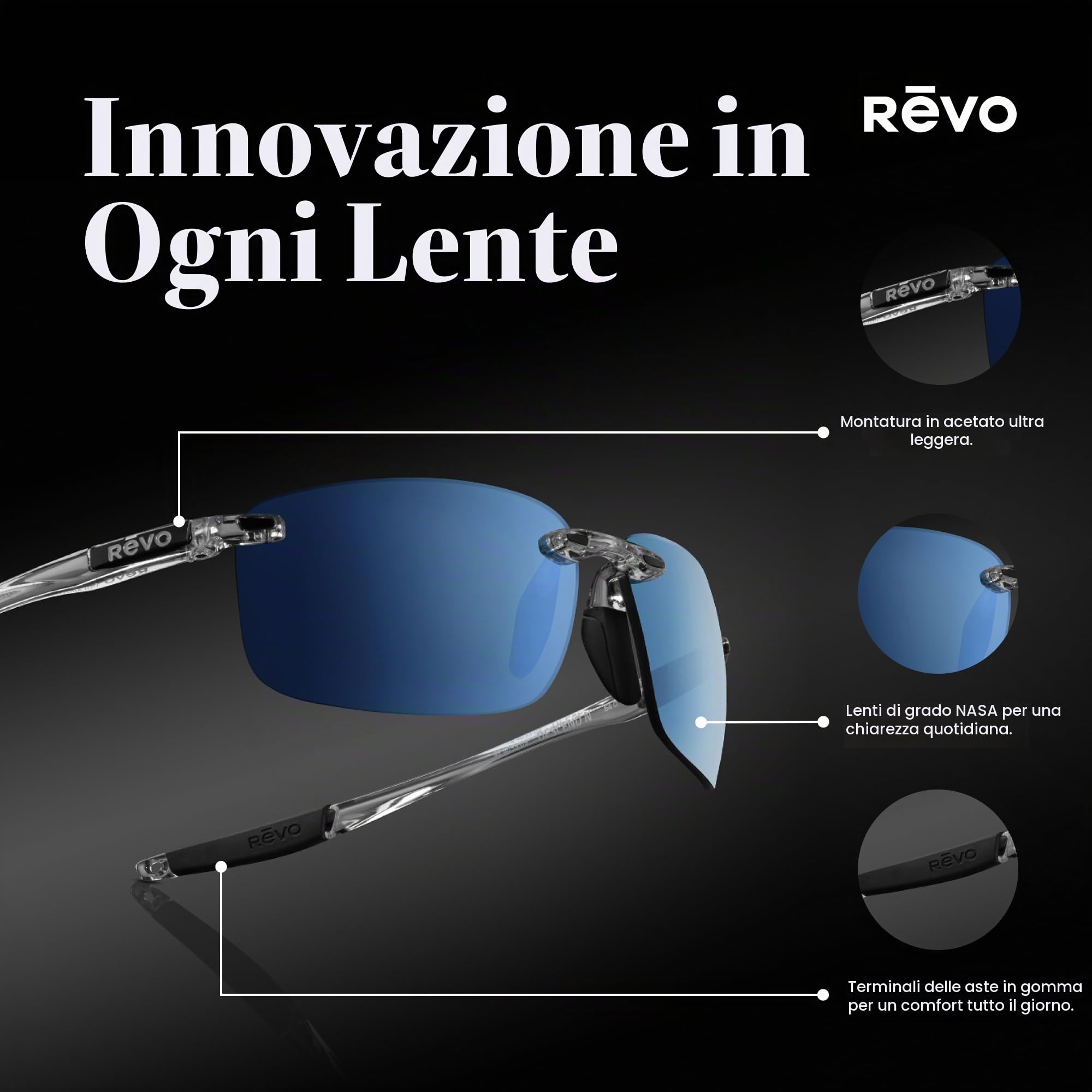 Revo Occhiali da sole Descend N: Lenti Polarizzate Serilium+ con Montatura Rettangolare Senza Montatura, Montatura Marrone Cristallo con Lenti Terra