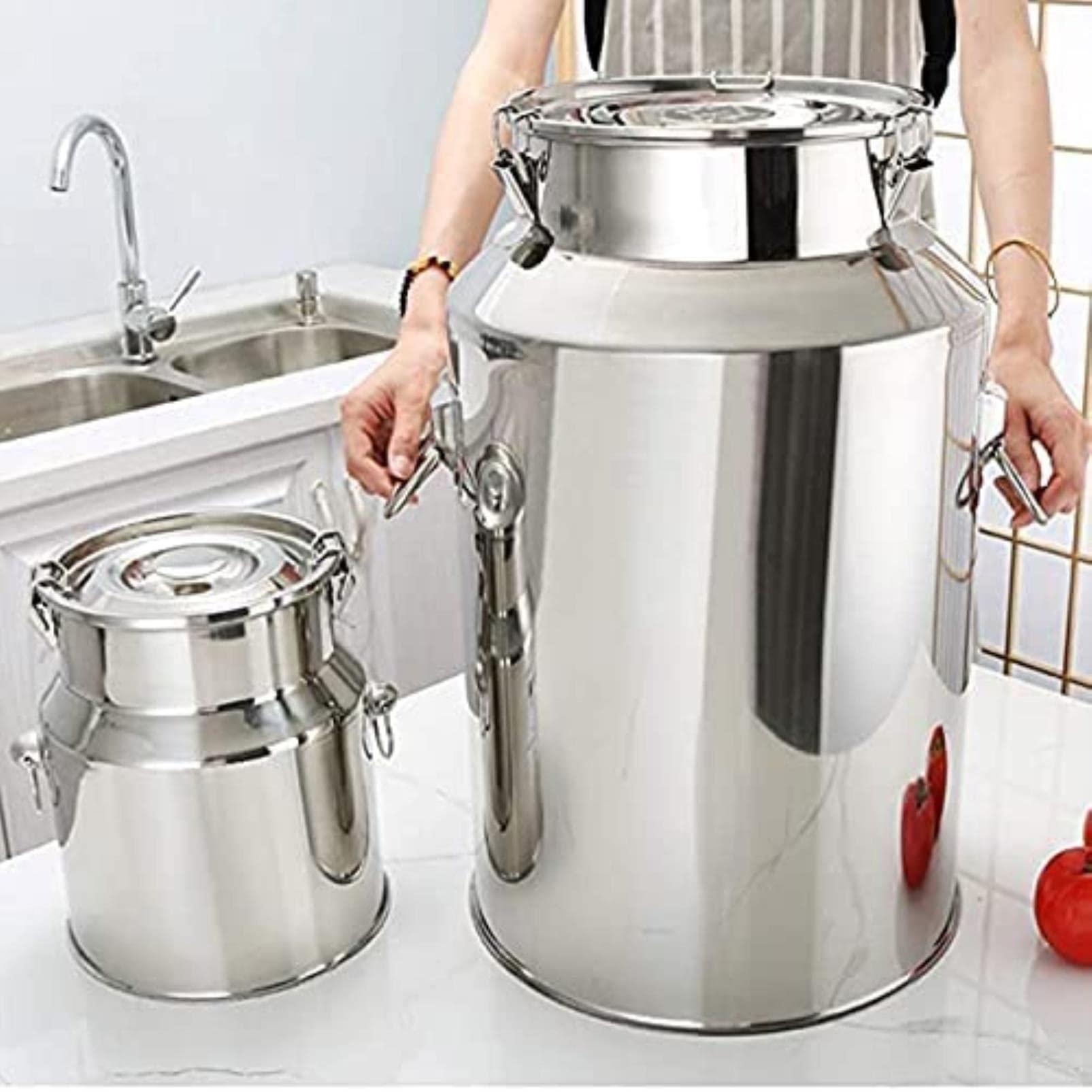 BanBe Cubo hermético de Acero Inoxidable para Almacenamiento de latas de Leche, para almacenar y Transportar contenedores de Alimentos con Tapa líquida