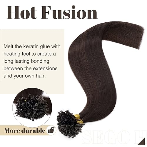 Miniatura 3 de SEGO Extensiones de cabello humano Remy con punta en U, extensiones de cabello humano lacio y sedoso, 100 mechones por paquete, 20 pulgadas, color