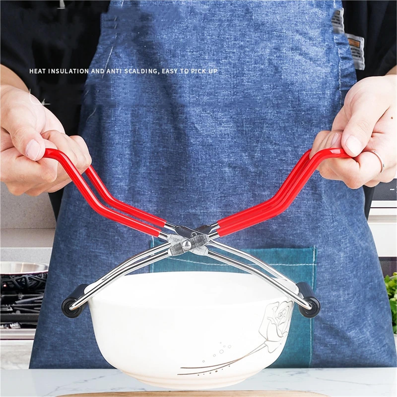 5 stücke Einmachglas Heber Tong Edelstahl Können Clip Mit Grip Griff Wärme Widerstand Anti-Clip Glas flasche Halter KitchenTool Für Ofen(Red)