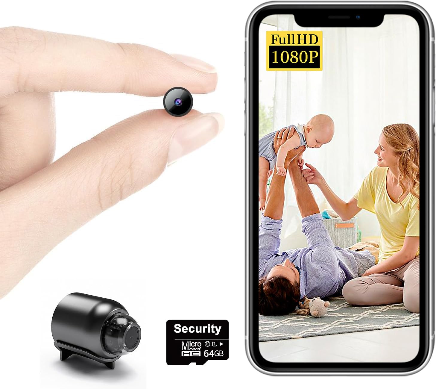 【Free 64G】 Smallest Wireless WiFi Camera,HD1080P Spy Camera,Portable Cam with Video Recording Live Feed,Baby Monitor with Night Vision,Motion
