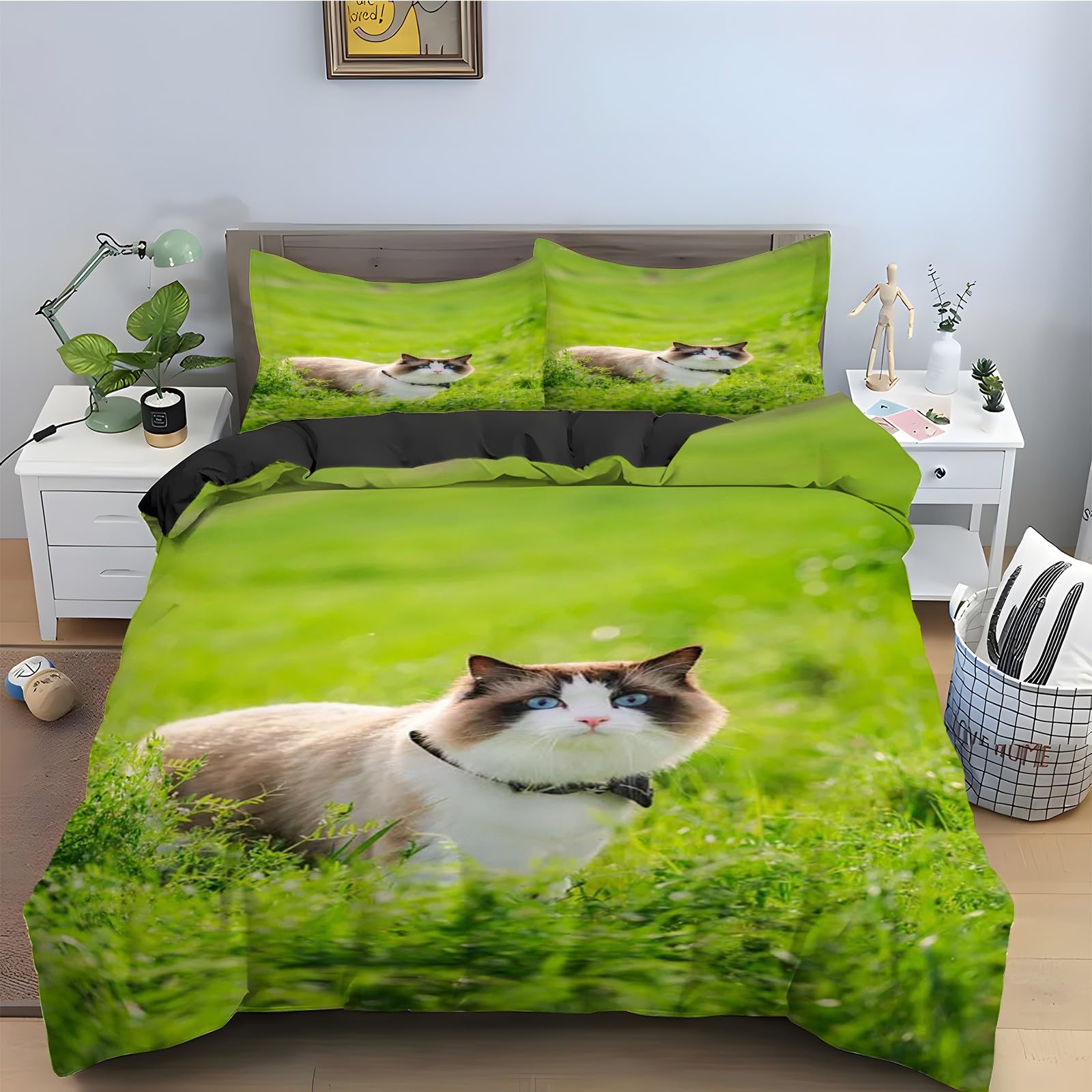 Housse de couette 240x260 chat ragdoll avec fermeture éclair pour un lit sans plis