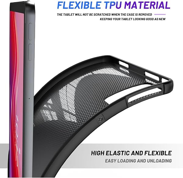 GIOPUEY Cover per Honor MagicPad 4 12.3, Guscio posteriore in TPU morbido, Ultra-sottile, Anti-vibrazione e anti-scivolo - Nero - 5