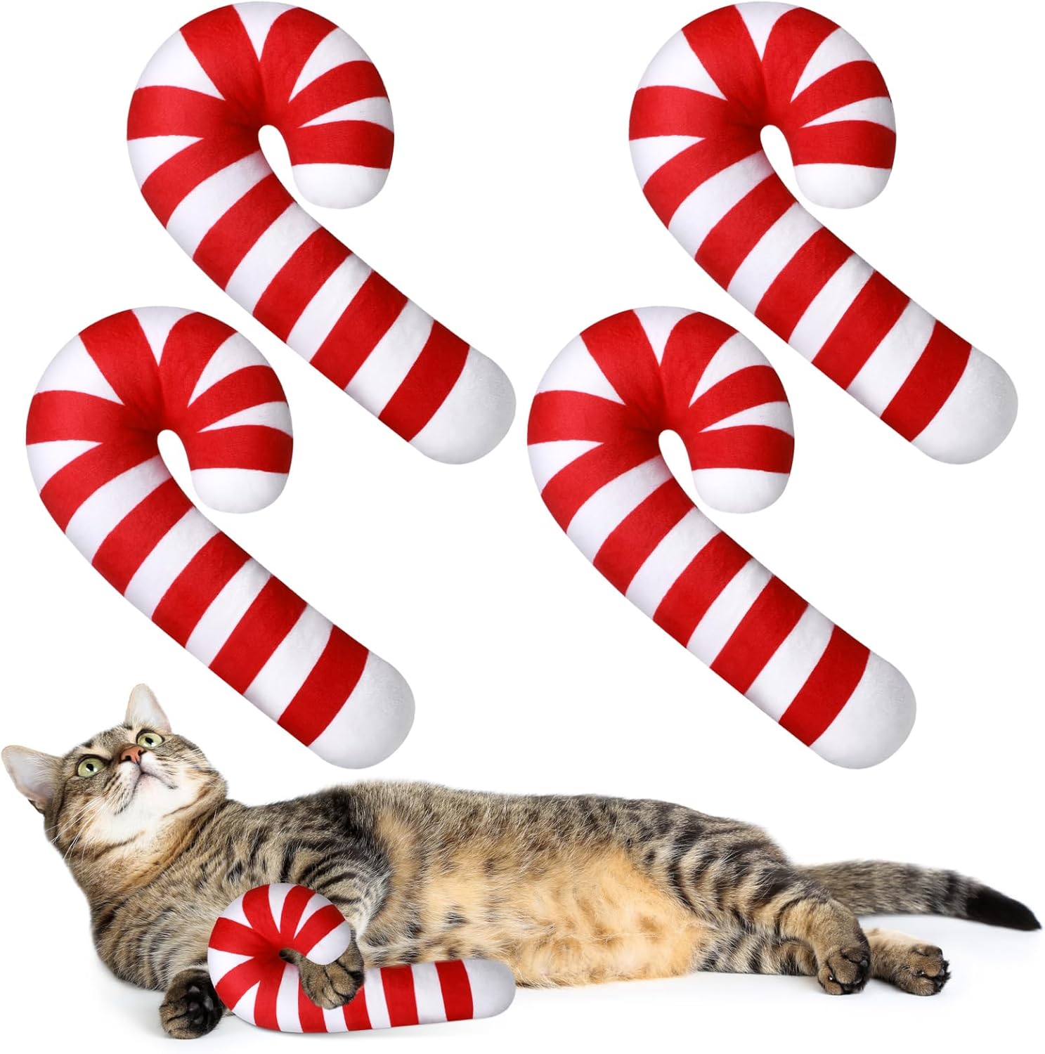 Jenaai 4 Pcs Christmas Catnip Cat Toys Gifts Cat Kicker Toy Peppermint Candy Cane
